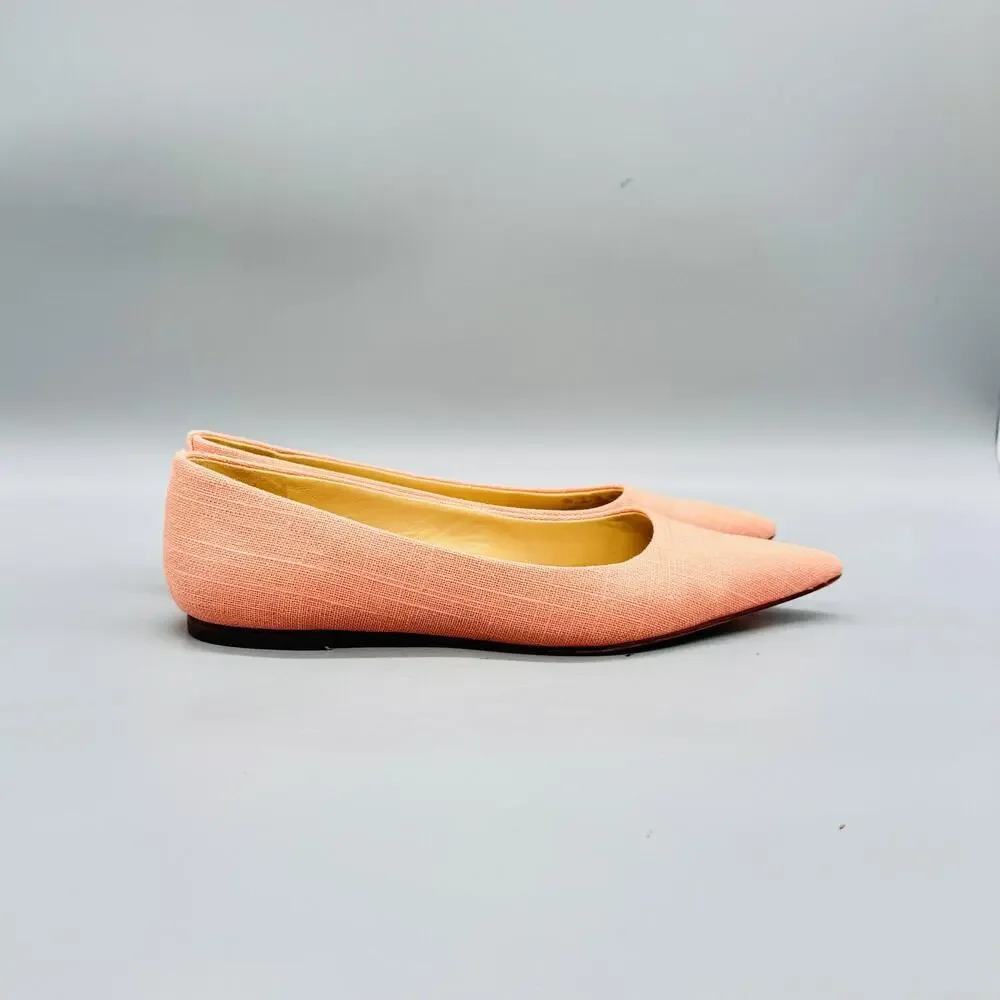 J McLaughlin Shoes Womens 8 Pink Linen Ballet Flats Pointed Toe Slip On Casual